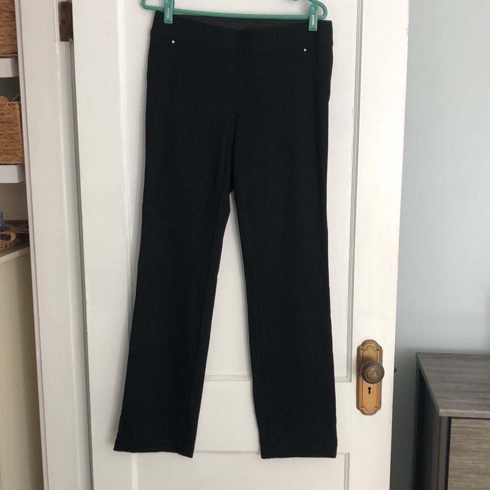 Black elastic waist jersey pants.